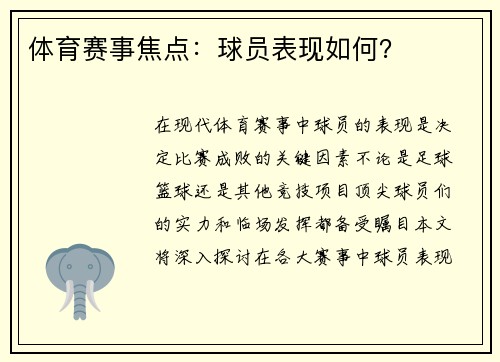 体育赛事焦点：球员表现如何？